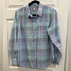 L.L.Bean Vacationland Seersucker Shirt Size L EUC